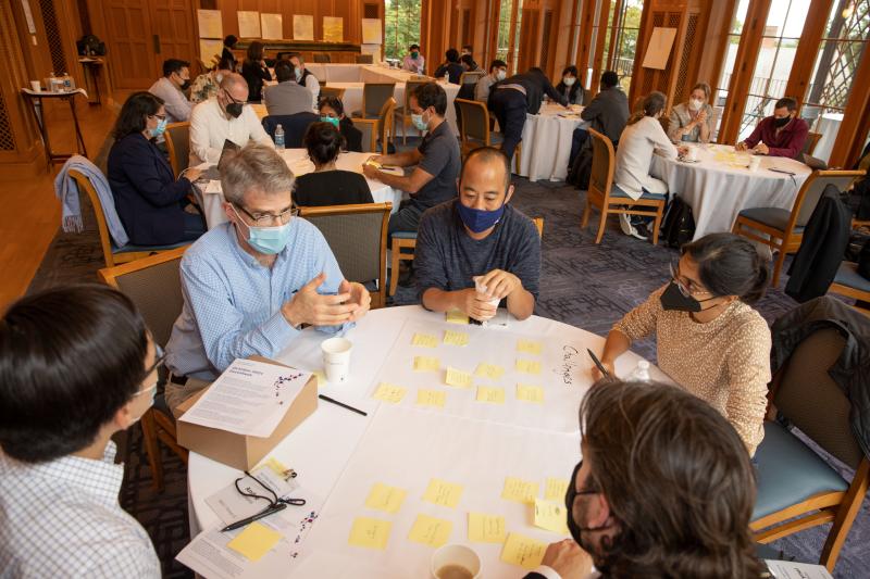 Yale faculty working together at a retreat for the Wu Tsai Institute