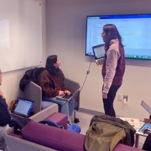 tudents taking a course on microscopy collaborating in The Plexus. From left: Kolja Hildenbrand, Bridget Tokiwa, Deniz Seven, and Xinyue Xu. (Photo credit: Lin Shao)