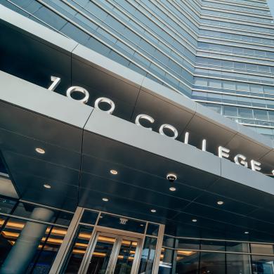 Front entrance to 100 College Street building